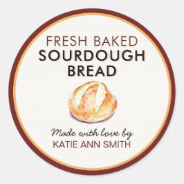 Pegatina Redonda Fresh Baked Sourdough Bread Label | Bakery Sticker