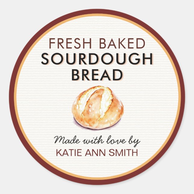 Pegatina Redonda Fresh Baked Sourdough Bread Label | Bakery Sticker (Anverso)