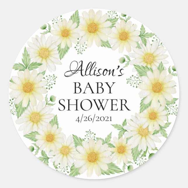 Pegatina Redonda Fresh Daisy Baby Shower Favor (Anverso)