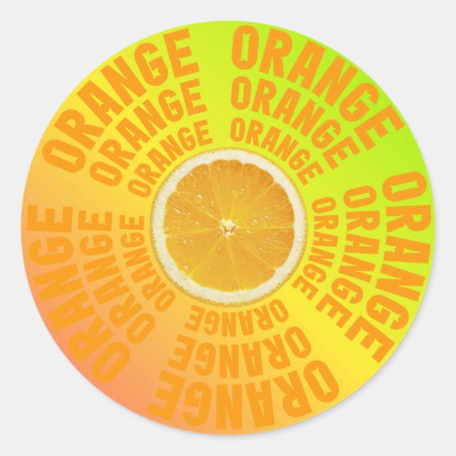 Pegatina Redonda Fresh & Juicy Orange slice Typography Sticker (Anverso)