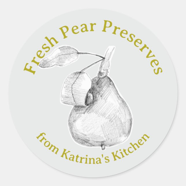 Pegatina Redonda Fresh Pear Preserves Kitchen Fruit Gift Label (Anverso)