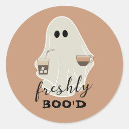 Pegatina Redonda Freshly Boo'd | Halloween Cute Ghost Brown