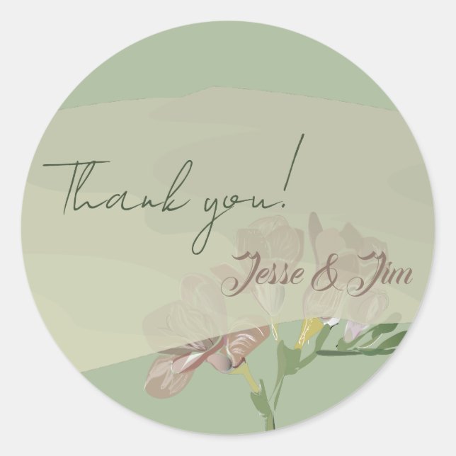 Pegatina Redonda Fresia en Sage (Anverso)