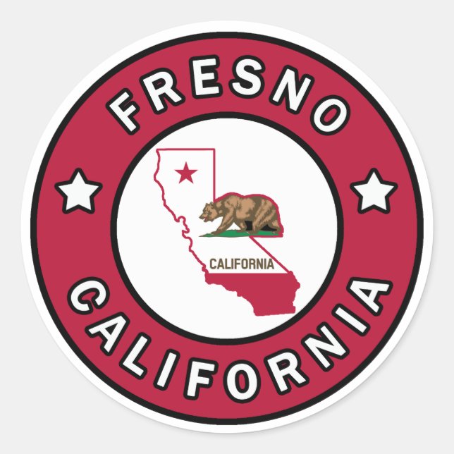 Pegatina Redonda Fresno California (Anverso)