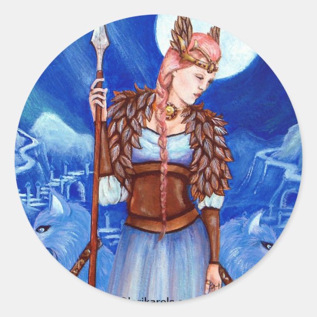 Pegatina Redonda Freya Norse Goddess (Anverso)