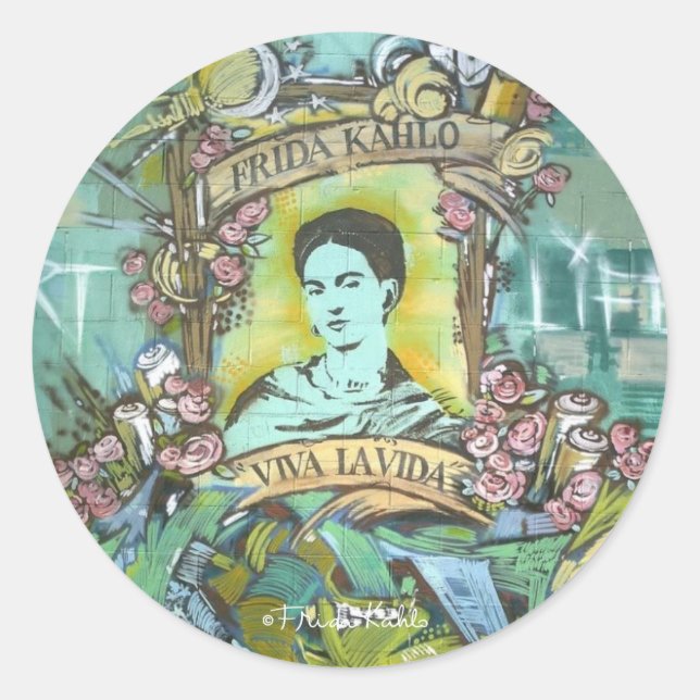 Pegatina Redonda Frida Kahlo Graffiti (Anverso)