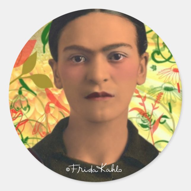 Pegatina Redonda Frida Kahlo Reflejando (Anverso)