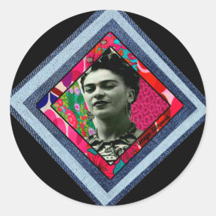 Pegatina Redonda Frida Kahlo Retro Denim Diamond