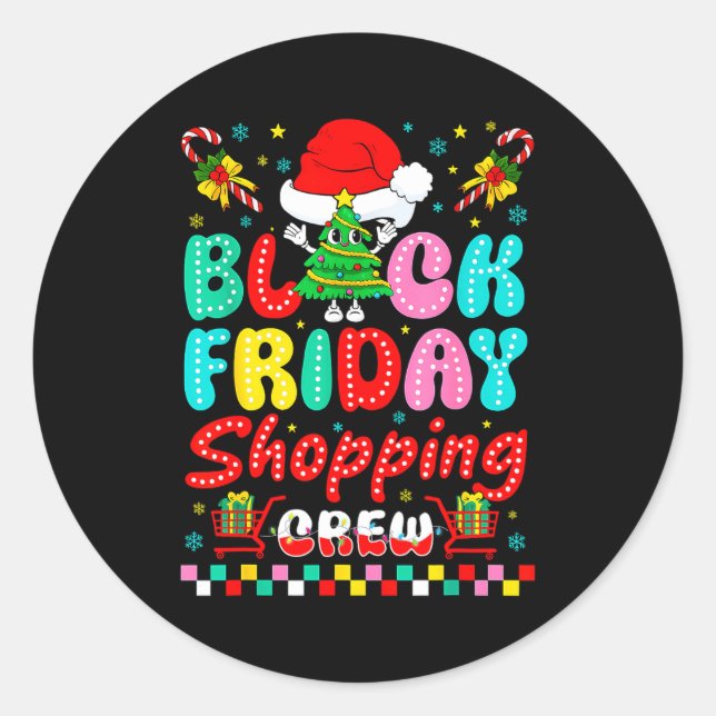 Pegatina Redonda Friday Shopng Crew Christmas Lights Black Shopng F (Anverso)