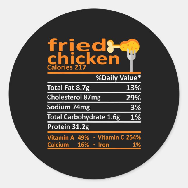 Pegatina Redonda Fried Chicken Nutrition Food Facts Thanksgiving Fu (Anverso)