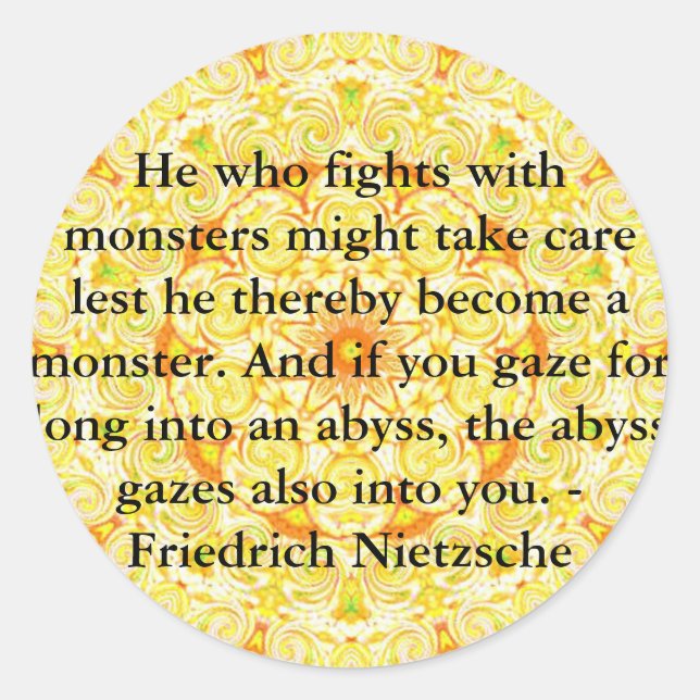 Pegatina Redonda Friedrich Nietzsche - cita profunda (Anverso)