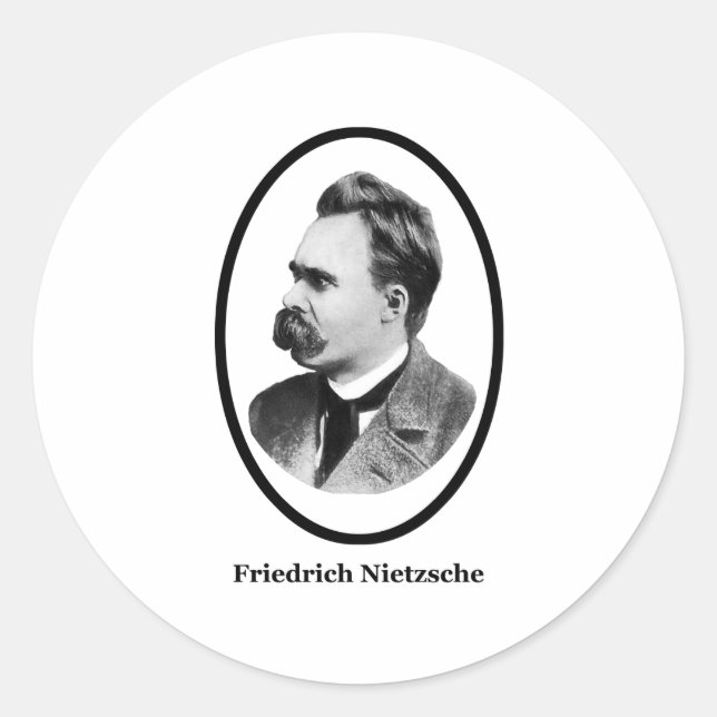 Pegatina Redonda Friedrich Nietzsche Negro El MUSEO Zazzle Regalos (Anverso)