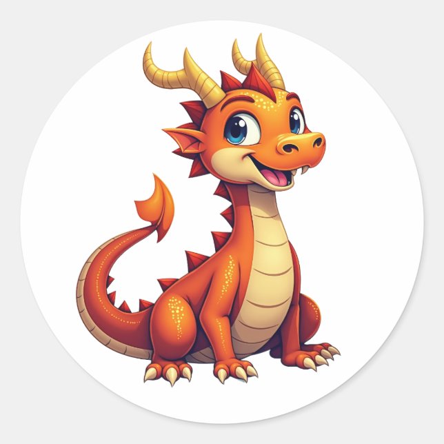 Pegatina Redonda Friendly Dragon Character Sticker  (Anverso)