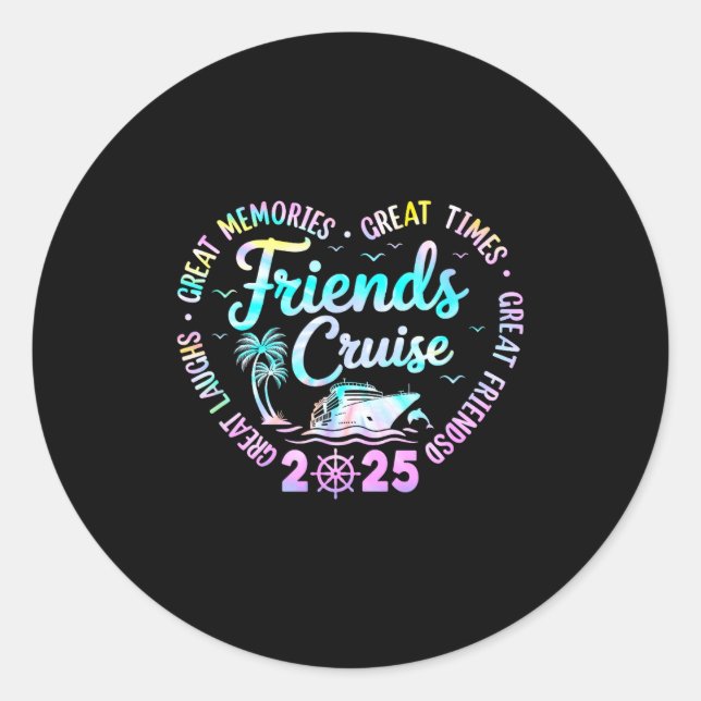 Pegatina Redonda Friends Cruise 2025 Matching Group Vacation Trip C (Anverso)