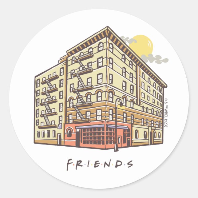 Pegatina Redonda FRIENDS™ | Edificio del apartamento de Monica (Anverso)