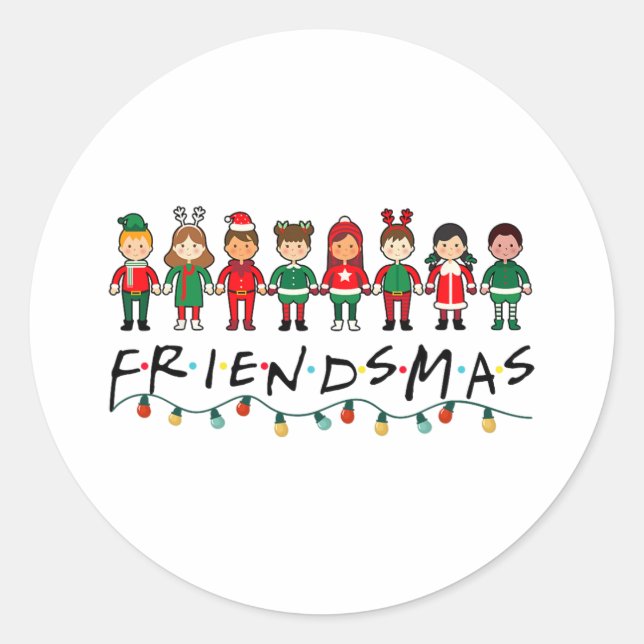 Pegatina Redonda Friendsmas Squad Funny Xmas Light Family Mateo (Anverso)