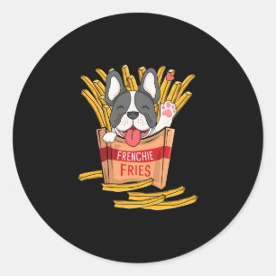 Pegatina Redonda Fries - Bulldog francés de comida rápida Fries fra