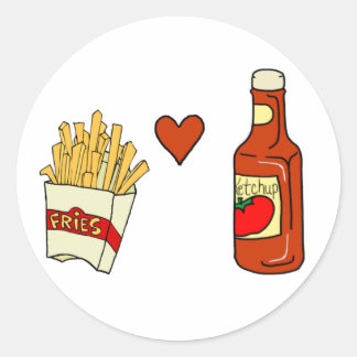 Pegatina Redonda Fries francesas aman Ketchup