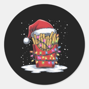 Pegatina Redonda Fries franceses árboles de navidad Santa Hat ilumi