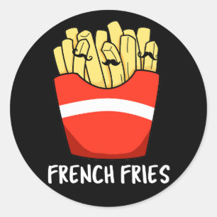 Pegatina Redonda Fries franceses graciosos bollo de comida rápida o
