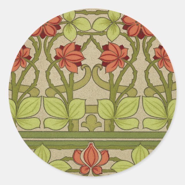 Pegatina Redonda Frieze Border Art Nouveau Floral (Anverso)