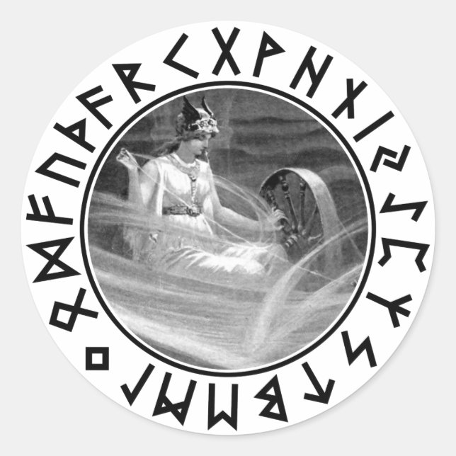 Pegatina Redonda Frigg Rune Shield (Anverso)