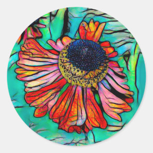 Pegatina Redonda Fringy Helenium con aspecto de cristal manchado
