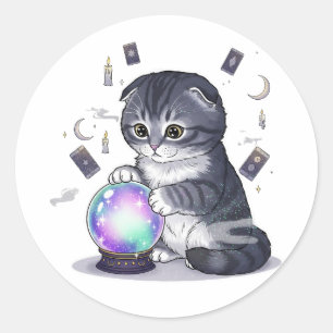Pegatina Redonda Frío de cristal - Halloween con felino frío escocé