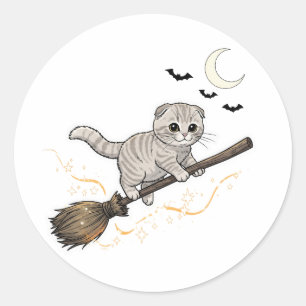Pegatina Redonda Frío de palo de tomate - Halloween de felino crudo