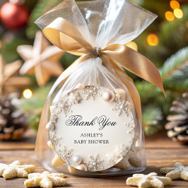 Pegatina Redonda Frío exterior Snowflake Baby Shower Gracias