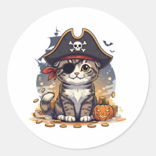 Pegatina Redonda Frío pirata - Corto gato escocés frito en Gorra pi