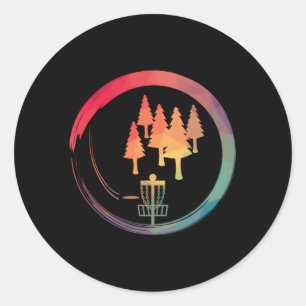 Pegatina Redonda Frisbee Golfer Disk Golf Basket