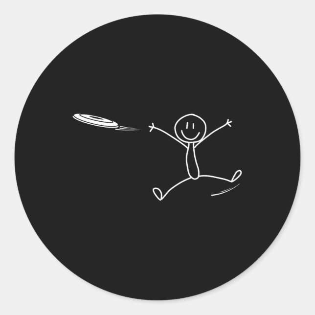 Pegatina Redonda Frisbee Stickman Disc Golf Funny Ultimate Frisbee  (Anverso)