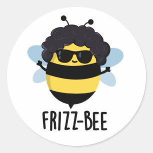 Pegatina Redonda Frizz-Bee Funny Afro Bee Pun