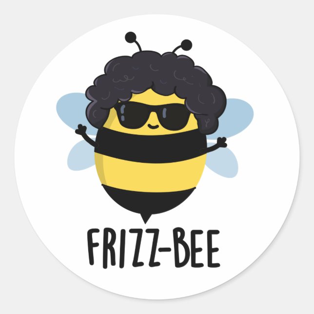 Pegatina Redonda Frizz-Bee Funny Afro Bee Pun (Anverso)