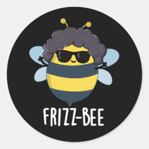 Pegatina Redonda Frizz-Bee Funny Afro Bee Pun Dark BG