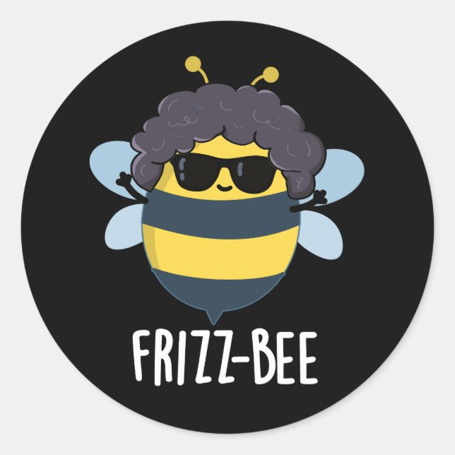 Pegatina Redonda Frizz-Bee Funny Afro Bee Pun Dark BG (Anverso)