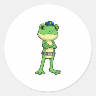 Pegatina Redonda Frog as Police officer with Police hat