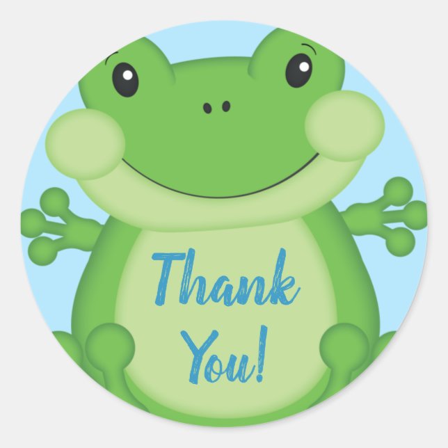 Pegatina Redonda Frog Baby Shower Blue (Anverso)