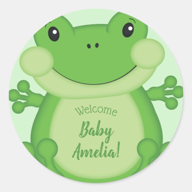 Pegatina Redonda Frog Baby Shower Green (Anverso)