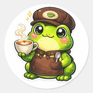 Pegatina Redonda Frog Barista