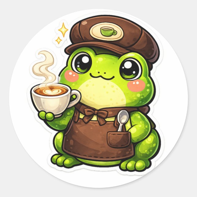 Pegatina Redonda Frog Barista (Anverso)