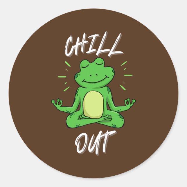 Pegatina Redonda Frog Chill Out Funny Yoga & Meditation Gift (Anverso)