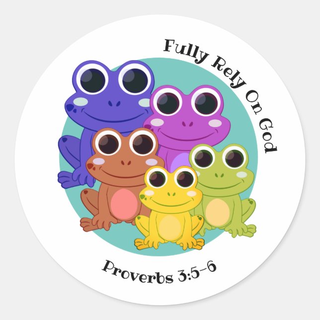 Pegatina Redonda FROG confía plenamente en Dios cristiano (Anverso)