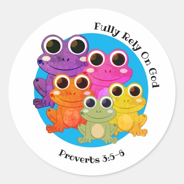 Pegatina Redonda FROG confía plenamente en Dios cristiano (Anverso)