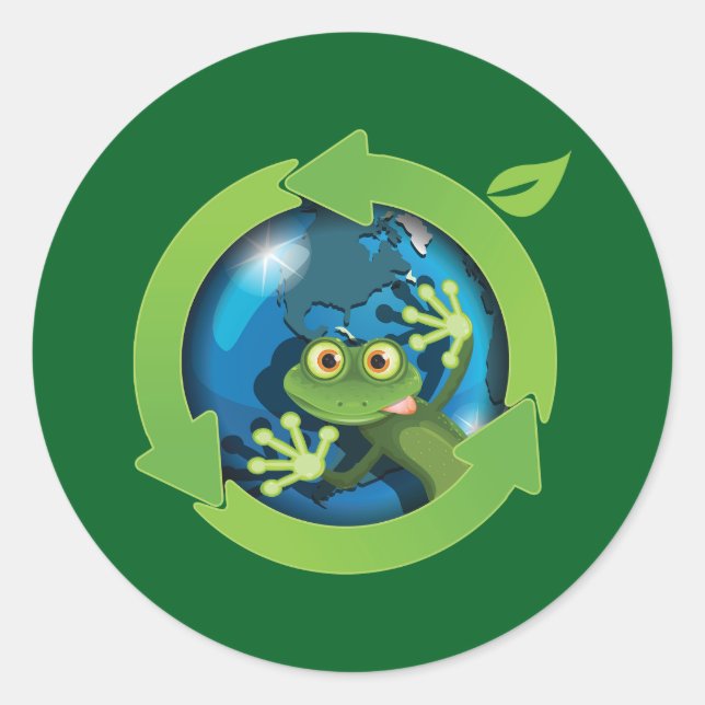 Pegatina Redonda Frog Earth Day Recycling Eco Friendly (Anverso)