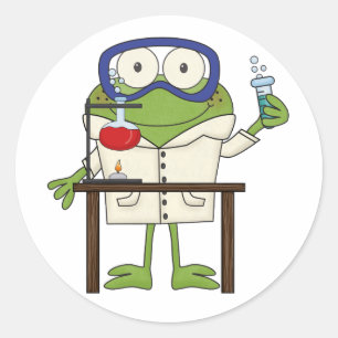 Pegatina Redonda Frog in the Science Lab