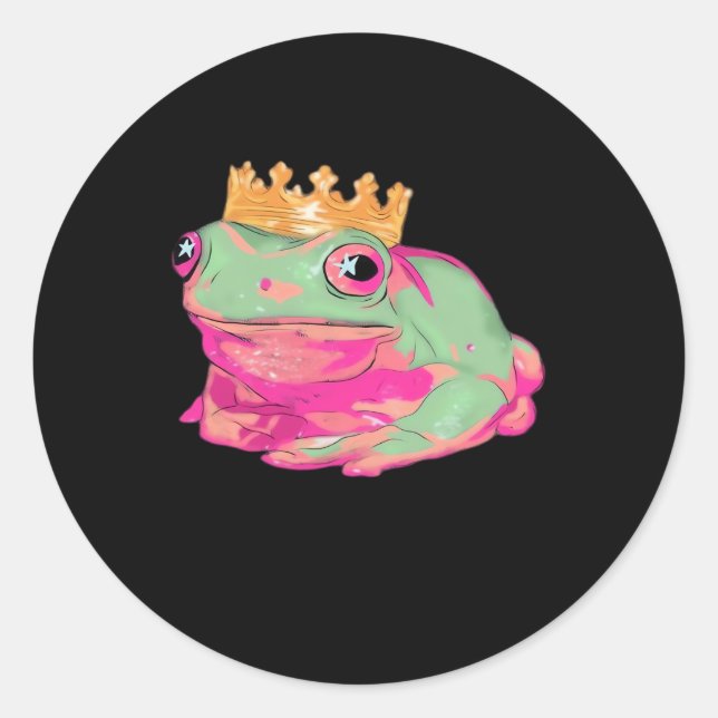 Pegatina Redonda Frog King Funky Meme Classic Style (Anverso)
