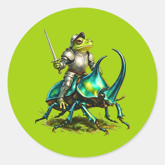 Pegatina Redonda Frog Knight and Battle Beetle (Anverso)