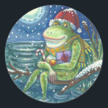PEGATINA REDONDA FROG SANTA EN LOG, HOLLIDAY CHRISTMAS STICKERS RIN<br><div class="desc">ARRIBA EN UNA NOCHE DE INVIERNO. NAVIDADES CALIENTAN EL CORAZÓN. Hoja de PEGATINAS FROG FEROGRÁFICOS,  Redondo ... Buscar Artículos Coincidentes Diseño Susan Brack</div>